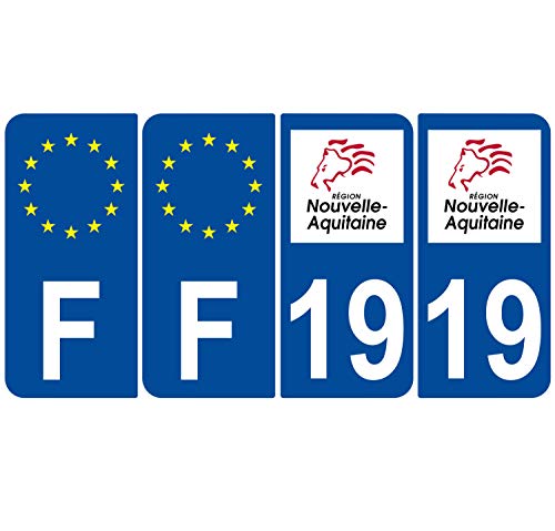 Supstick 4 Stickers Autocollants Plaques Immatriculation Auto Dept 19 Nouvelle Aquitaine Bleu Foncé Angles Arrondis