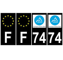 Supstick 4 Stickers Autocollants Plaques Immatriculation Auto Dept 74 Auvergne Rhône Alpes Noir Angles Carrés