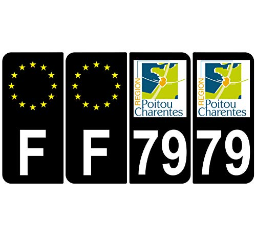 Supstick 4 Stickers Autocollants Plaques Immatriculation Auto Dept 79 Poitou Charentes Noir Angles Arrondis