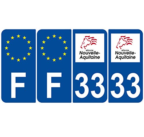 Supstick 4 Stickers Autocollants Plaques Immatriculation Auto Dept 33 Nouvelle Aquitaine Bleu Foncé Angles Arrondis