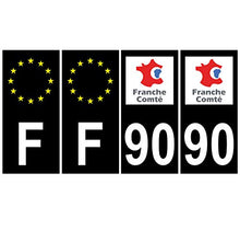 Supstick 4 Stickers Autocollants Plaques Immatriculation Auto Dept 90 Franche Comté Noir Angles Carrés