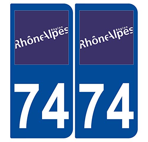 Supstick 2 Stickers Autocollants Plaques Immatriculation Auto Dept 74 Rhône Alpes Bleu Foncé Angles Arrondis