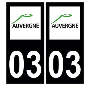 Supstick 2 Stickers Autocollants Plaques Immatriculation Auto Dept 03 Auvergne Noir Angles Carrés