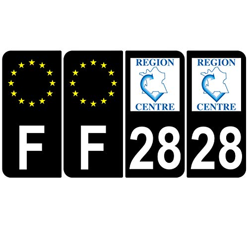 Supstick 4 Stickers Autocollants Plaques Immatriculation Auto Dept 28 Centre Noir Angles Arrondis