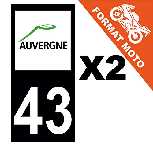 Supstick 2 Stickers Autocollants Plaques Immatriculation Moto Dept 43 Auvergne Noir Angles Carrés