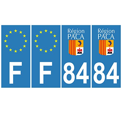 Supstick 4 Stickers Autocollants Plaques Immatriculation Auto Dept 84 Paca Bleu Clair Angles Carrés