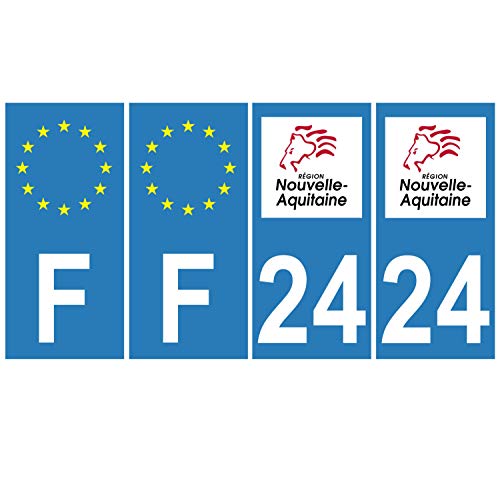 Supstick 4 Stickers Autocollants Plaques Immatriculation Auto Dept 24 Nouvelle Aquitaine Bleu Clair Angles Carrés