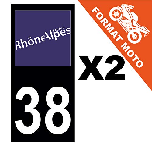 Supstick 2 Stickers Autocollants Plaques Immatriculation Moto Dept 38 Rhône Alpes Noir Angles Carrés