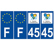 Supstick 4 Stickers Autocollants Plaques Immatriculation Auto Dept 45 Centre Val de Loire Bleu Foncé Angles Carrés