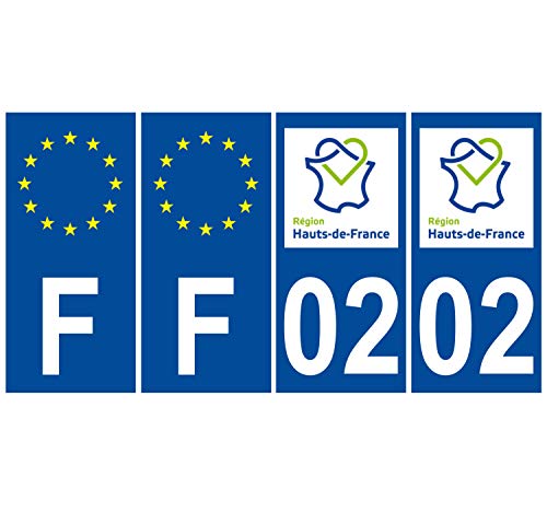 Supstick 4 Stickers Autocollants Plaques Immatriculation Auto Dept 02 Hauts de France Bleu Foncé Angles Carrés