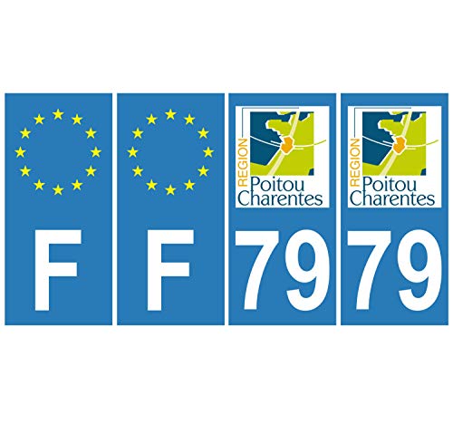 Supstick 4 Stickers Autocollants Plaques Immatriculation Auto Dept 79 Poitou Charentes Bleu Clair Angles Carrés