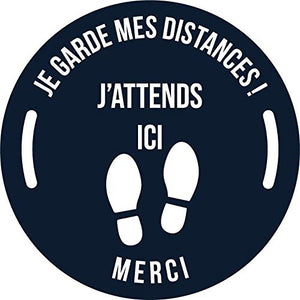 Autocollant stickers signalétique stop covid sol antidérapant - respect des distances - format 30x30cm couleur noir