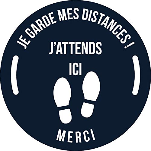 Lot de 5 Autocollant stickers signalétique stop covid sol antidérapant - respect des distances - format 20x20cm couleur noir