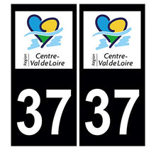 Supstick 2 Stickers Autocollants Plaques Immatriculation Auto Dept 37 Centre Val de Loire Noir Angles Carrés