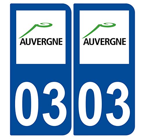 Supstick 2 Stickers Autocollants Plaques Immatriculation Auto Dept 03 Auvergne Bleu Foncé Angles Arrondis