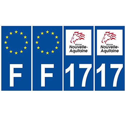 Supstick 4 Stickers Autocollants Plaques Immatriculation Auto Dept 17 Nouvelle Aquitaine Bleu Foncé Angles Carrés