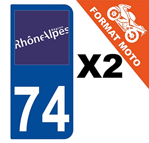 Supstick 2 Stickers Autocollants Plaques Immatriculation Moto Dept 74 Rhône Alpes Bleu Foncé 2 Angles Arrondis