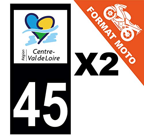Supstick 2 Stickers Autocollants Plaques Immatriculation Moto Dept 45 Centre Val de Loire Noir Angles Carrés