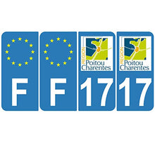 Supstick 4 Stickers Autocollants Plaques Immatriculation Auto Dept 17 Poitou Charentes Bleu Clair Angles Arrondis