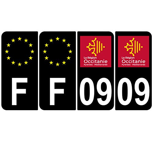 Supstick 4 Stickers Autocollants Plaques Immatriculation Auto Dept 09 Occitanie Noir Angles Arrondis