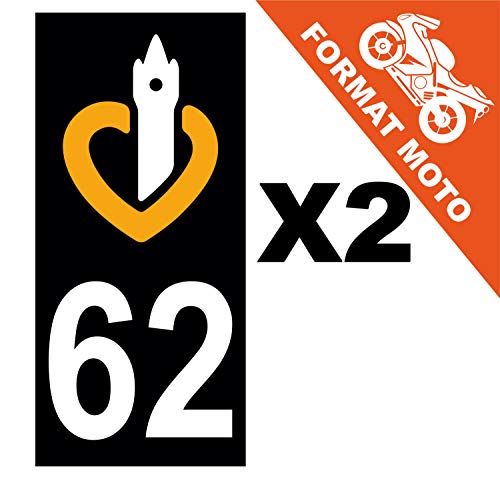 Supstick 2 Stickers Autocollants Plaques Immatriculation Moto Dept 62 Nord Noir Angles Carrés