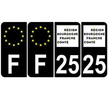 Supstick 4 Stickers Autocollants Plaques Immatriculation Auto Dept 25 Bourgogne Franche Comté Noir Angles Arrondis