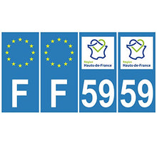 Supstick 4 Stickers Autocollants Plaques Immatriculation Auto Dept 59 Hauts de France Bleu Clair Angles Carrés