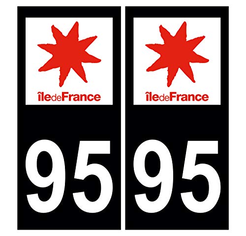 Supstick 2 Stickers Autocollants Plaques Immatriculation Auto Dept 95 Ile de France Noir Angles Carrés