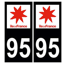 Supstick 2 Stickers Autocollants Plaques Immatriculation Auto Dept 95 Ile de France Noir Angles Carrés