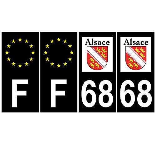 Supstick 4 Stickers Autocollants Plaques Immatriculation Auto Dept 68 Alsace Blason Noir Angles Carrés