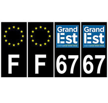 Supstick 4 Stickers Autocollants Plaques Immatriculation Auto Dept 67 Grand est Noir Angles Carrés