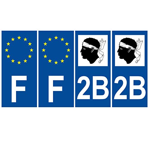 Supstick 4 Stickers Autocollants Plaques Immatriculation Auto Dept 2B Corse Bleu Foncé Angles Carrés