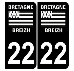 Supstick 2 Stickers Autocollants Plaques Immatriculation Auto Dept 22 Bretagne Breizh Noir Angles Arrondis