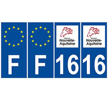 Supstick 4 Stickers Autocollants Plaques Immatriculation Auto Dept 16 Nouvelle Aquitaine Bleu Foncé Angles Carrés