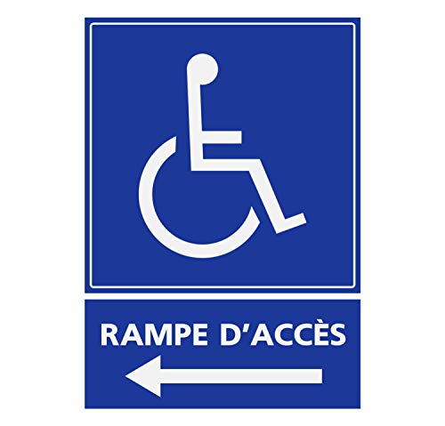 Panneau Rigide Handicapé - Personne à mobilité réduite Rampe d’accès flèche à Gauche 15x20cm épaisseur 3mm