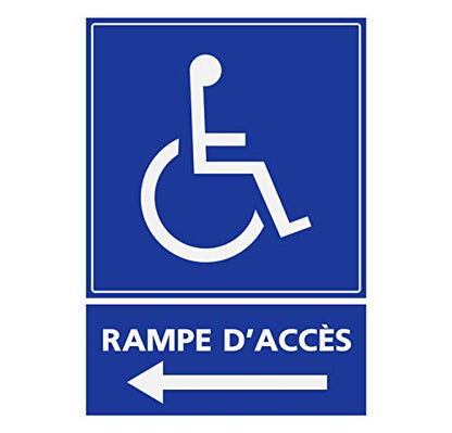 Panneau Rigide Handicapé - Personne à mobilité réduite Rampe d’accès flèche à Gauche 15x20cm épaisseur 3mm