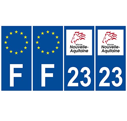 Supstick 4 Stickers Autocollants Plaques Immatriculation Auto Dept 23 Nouvelle Aquitaine Bleu Foncé Angles Carrés