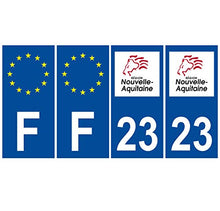 Supstick 4 Stickers Autocollants Plaques Immatriculation Auto Dept 23 Nouvelle Aquitaine Bleu Foncé Angles Carrés