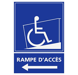 Supstick Autocollants Stickers Handicapé - Personne à mobilité réduite Rampe d’accès flèche vers la Gauche 6x8cm