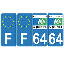 Supstick 4 Stickers Autocollants Plaques Immatriculation Auto Dept 64 Aquitaine Bleu Clair Angles Arrondis