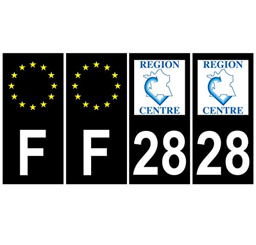 Supstick 4 Stickers Autocollants Plaques Immatriculation Auto Dept 28 Centre Noir Angles Carrés