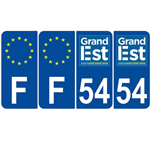 Supstick 4 Stickers Autocollants Plaques Immatriculation Auto Dept 54 Grand Est Bleu Foncé Angles Arrondis