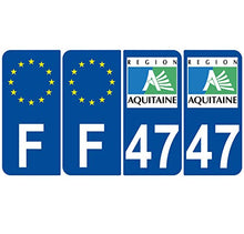 Supstick 4 Stickers Autocollants Plaques Immatriculation Auto Dept 47 Aquitaine Bleu Foncé Angles Arrondis