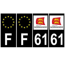 Supstick 4 Stickers Autocollants Plaques Immatriculation Auto Dept 61 Normandie Noir Angles Carrés