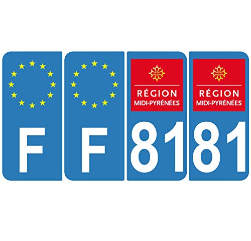 Supstick 4 Stickers Autocollants Plaques Immatriculation Auto Dept 81 Midi Pyrénées Bleu Clair Angles Arrondis