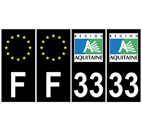 Supstick 4 Stickers Autocollants Plaques Immatriculation Auto Dept 33 Aquitaine Noir Angles Carrés