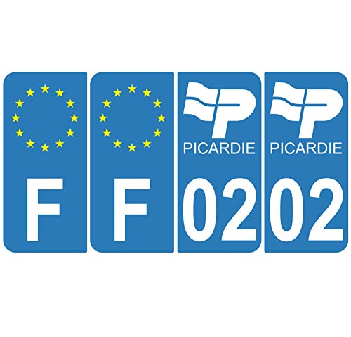 Supstick 4 Stickers Autocollants Plaques Immatriculation Auto Dept 02 Picardie Bleu Clair Angles Arrondis