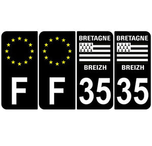 Supstick 4 Stickers Autocollants Plaques Immatriculation Auto Dept 35 Bretagne Breizh Noir Angles Arrondis