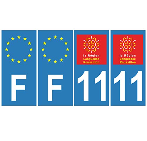 Supstick 4 Stickers Autocollants Plaques Immatriculation Auto Dept 11 Languedoc Roussillon Bleu Clair Angles Carrés