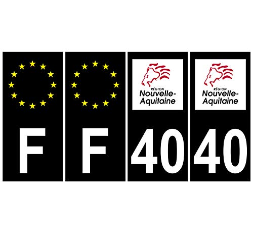 Supstick 4 Stickers Autocollants Plaques Immatriculation Auto Dept 40 Nouvelle Aquitaine Noir Angles Carrés